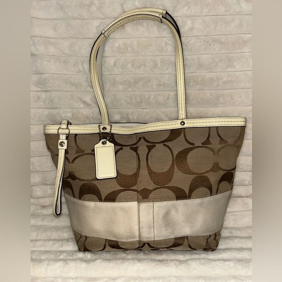 Coach Signature Brown and Cream Tote - Picture 1 of 9